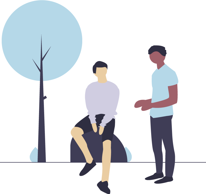 personnes discutant à l'extérieur